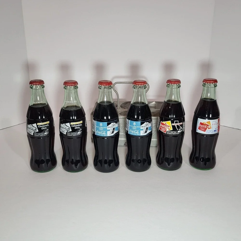 1950's Vintage Coca Cola Aluminum Carrier w/ Olympics Commemorative Bottles